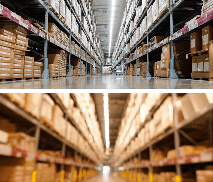 A warehouse with two different images of the same image.