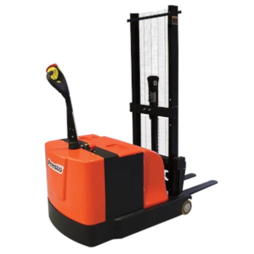 Orange electric stacker, Presto brand.