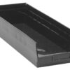 Black plastic storage bin.