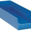 Blue plastic storage bin, parts organizer.