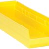 Yellow plastic storage bin with dividers.
