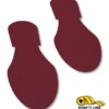 Here's an alt tag for the image: Two maroon footprints.