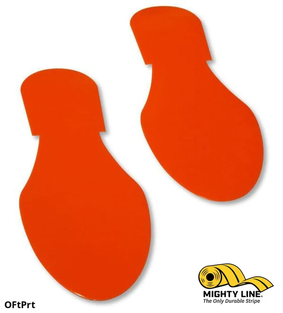 Orange footprint floor markers.