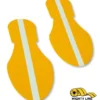 Yellow floor markers with white stripe.