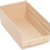 Beige plastic storage bin with dividers.