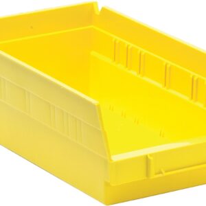 Yellow plastic storage bin with dividers.