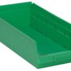Green plastic storage bin with dividers.