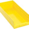 Yellow plastic storage bin with dividers.