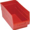 Red plastic storage bin organizer.