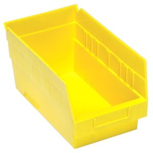 Yellow plastic storage bin with dividers.