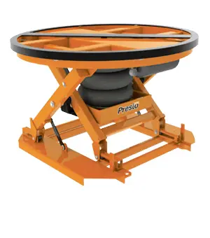 Here's an alt tag for the image: Orange hydraulic turntable lift table.