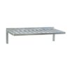 Here's an alt tag for the image: Metal storage shelf with supports.
