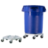 Blue Brute trash can on dolly.