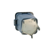 Here's an alt tag for the image: Gray wheeled trash can, upside down.